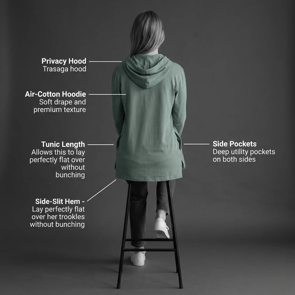 Trasaga Transit hoodie feminine fit and side slit details