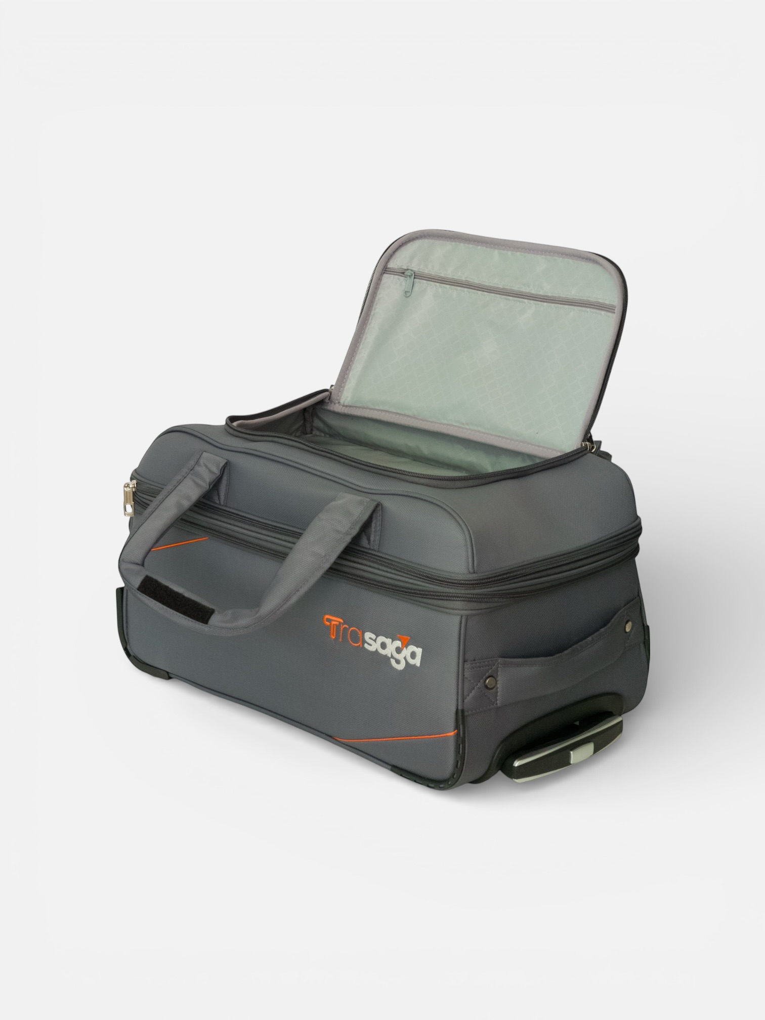 Trasaga Odessy expandable trolley duffle bag in grey color three quarter view