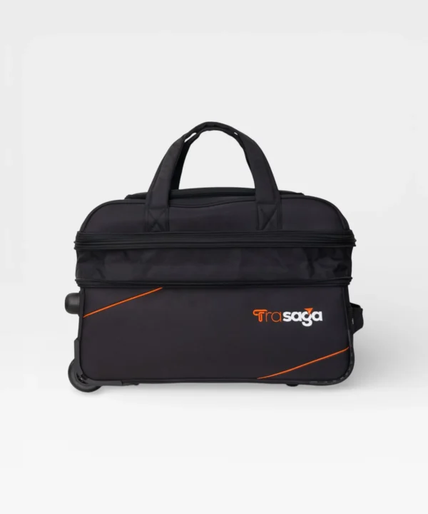 Expandable zipper section of Trasaga trolley duffle bag in black color