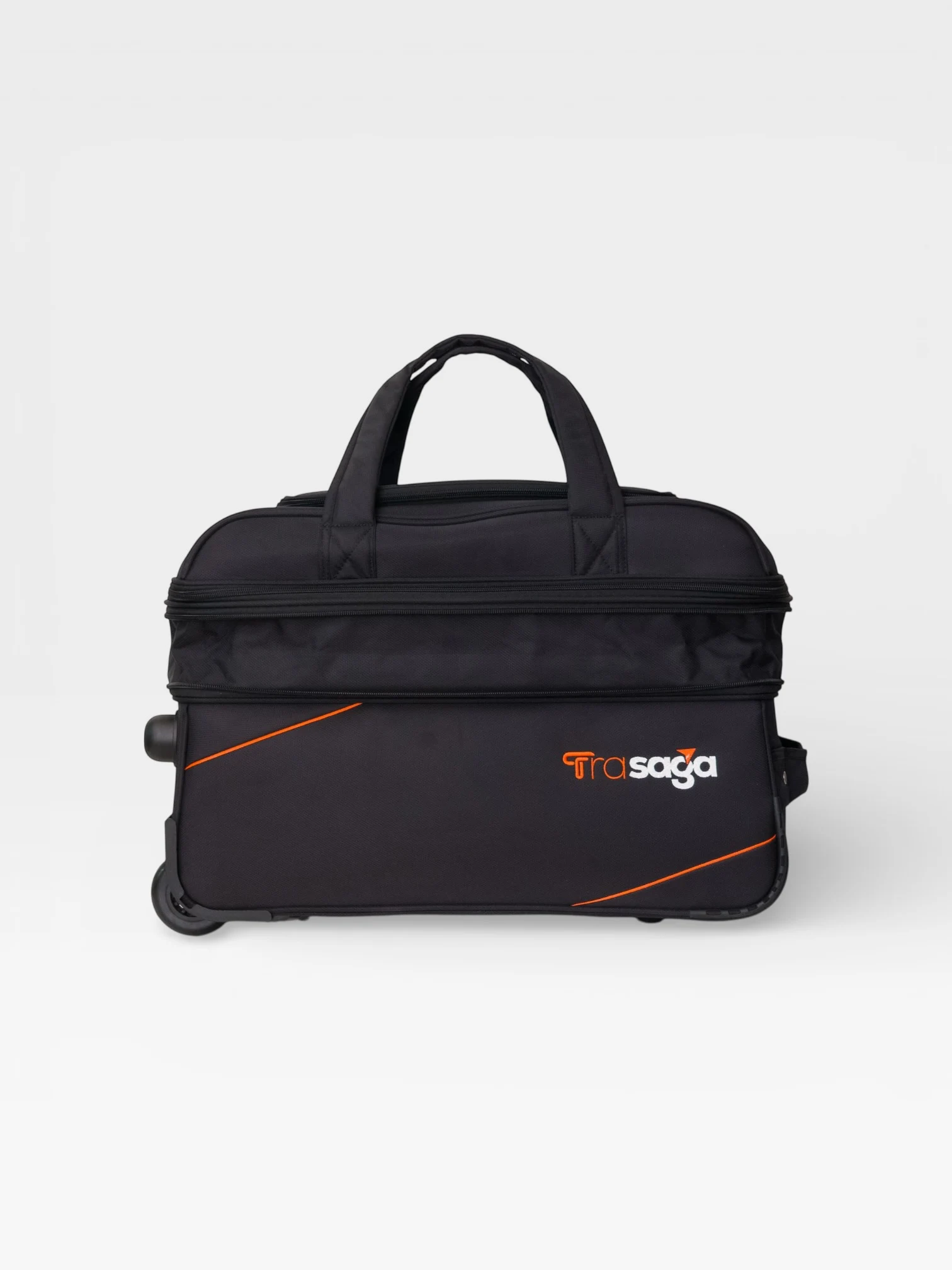 Expandable zipper section of Trasaga trolley duffle bag in black color