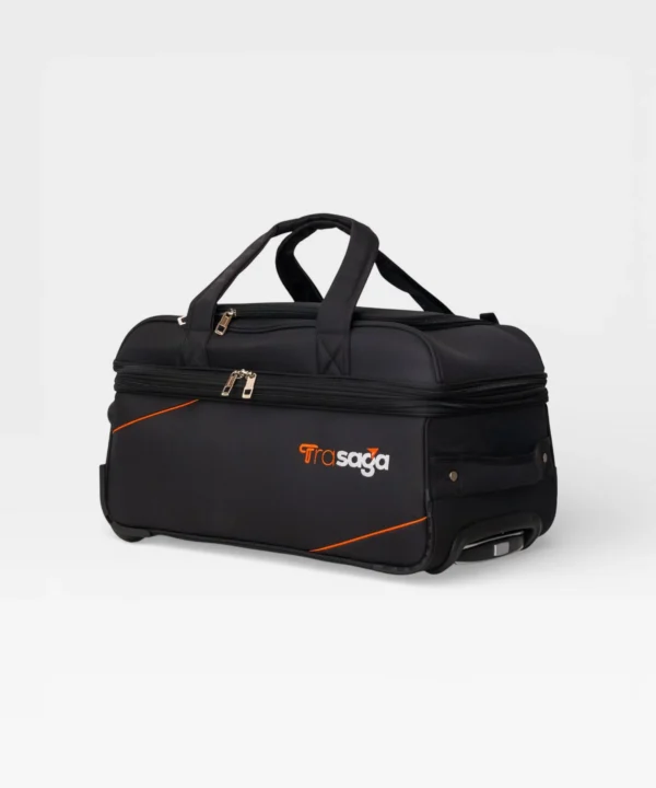 Trasaga expandable trolley duffle bag in black for cabin and travel use in India