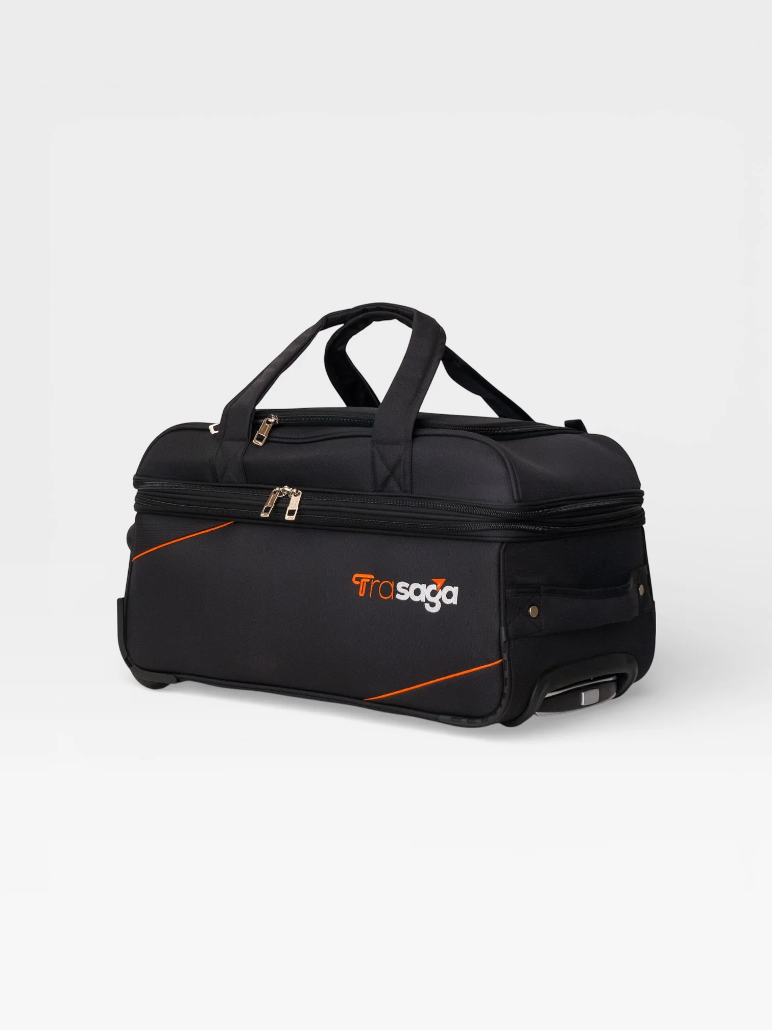 Trasaga expandable trolley duffle bag in black for cabin and travel use in India