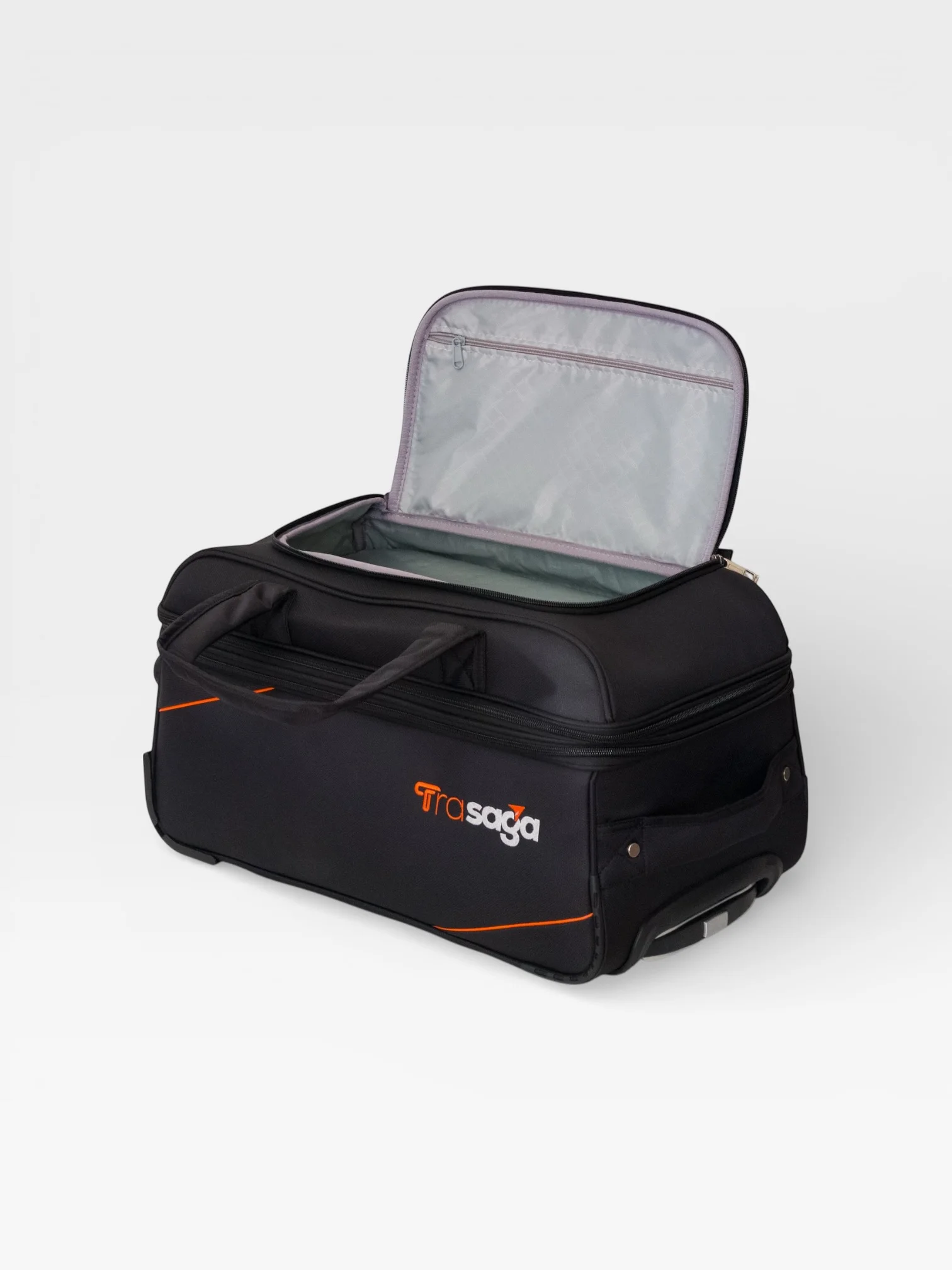 Quick access top compartment of Trasaga trolley duffle bag for travel essentials