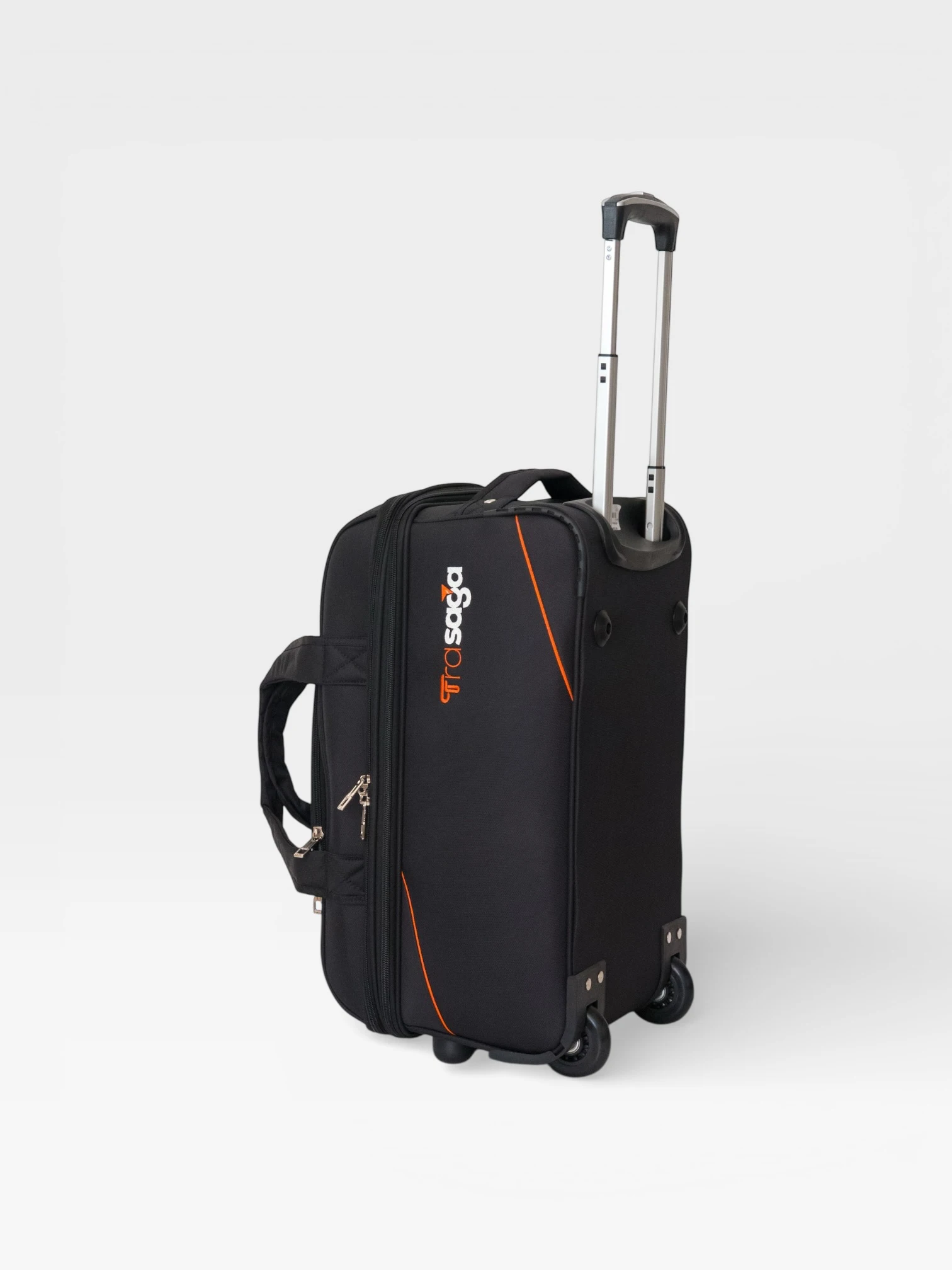 Trasaga black trolley duffle bag with wheels and telescopic handle