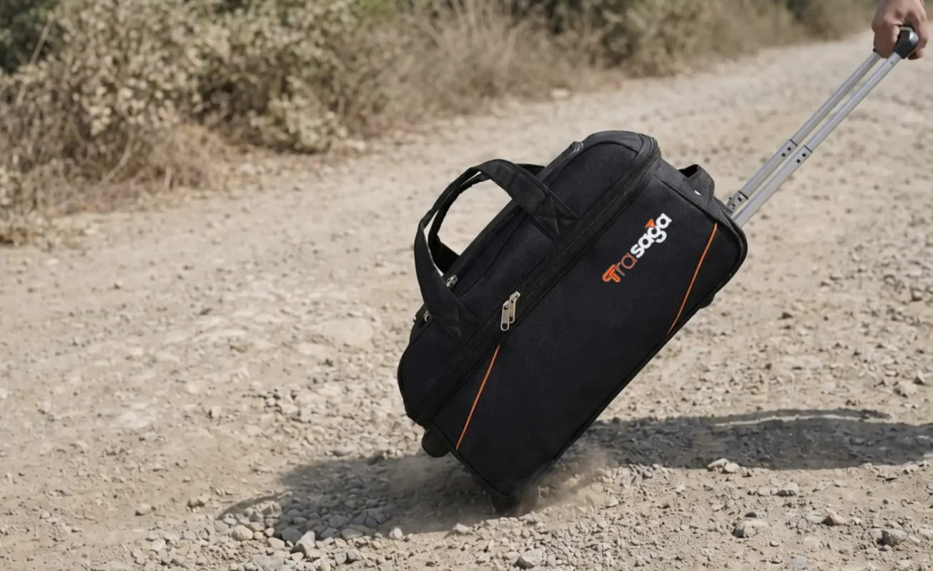 Trasaga 2 wheel duffle bag on rough roads is much better to carry then 4 wheel bag
